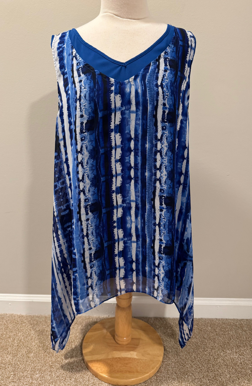 Womens size Large Cato Blue White Tie Dye Shibori Tank Asymmetrical Handkerchief